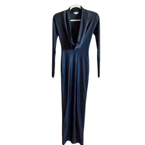 Good American Black Cowl Neck Jersey Zip Slit Dress Small NWOT - Picture 4 of 12